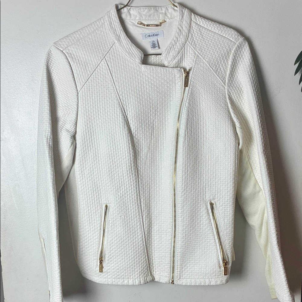 Calvin Klein Leather Women's Cream Faux Rider Jacket​
